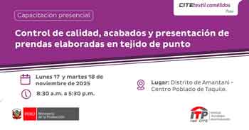  Capacitación presencial "Control de calidad, acabados y presentación de prendas elaboradas en tejido de punto"