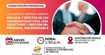  Capacitación presencial gratis "Alcances en Materia Laboral" del GORE Arequipa