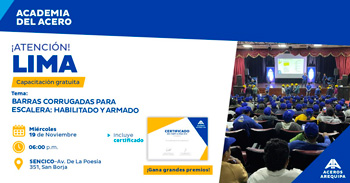  Capacitación presencial gratis "Barras corrugadas para el armado de escaleras" de Aceros Arequipa