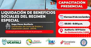  Capacitación presencial gratis "Liquidación de beneficios sociales del régimen especial"