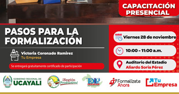  Capacitación presencial gratis "Pasos para la formalización"  de la DRTPE Ucayali