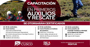  Capacitación presencial gratis "Primeros Auxilios y Rescate" del Gercetur Cusco