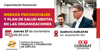  Capacitación presencial gratis de "Riesgos Psicosociales y Plan de Salud Mental en las Organizaciones"