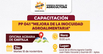  Capacitación presencial "Mejora de la inocuidad agroalimentaria" de la Gerencia Regional de Agricultura