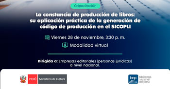  Capacitación online: "Constancia de producción de libros en SICOPLI" del BNP