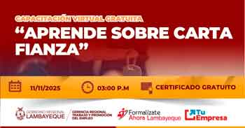  Capacitación online gratis "Aprende sobre Carta Fianza" de la GRTPE Lambayeque