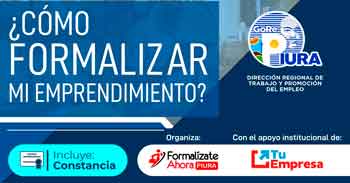  Capacitación online gratis "¿Cómo formalizar mi emprendimiento?" de la DRTPE Piura