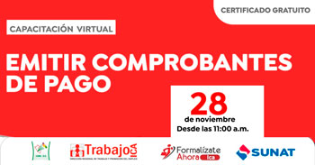   Capacitación online gratis "Emitir Comprobantes de Pago" de la DRTPE de Ica
