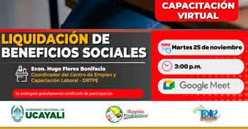  Capacitación online gratis  "Liquidación de beneficios sociales"  de la DRTPE Ucayali