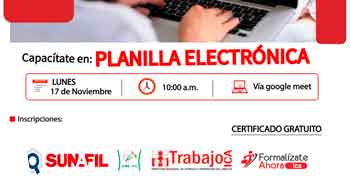   Capacitación online gratis "Planillas electrónicas" de la DRTPE de Ica