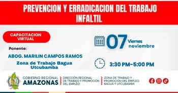  Capacitación online gratis "Prevención y erradicación del trabajo infantil" de DRTPE Amazonas