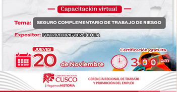  Capacitación online gratis "Seguro Complementario de Trabajo de Riesgo (SCTR)" de la GRTPE Cusco 