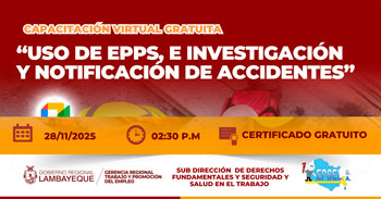  Capacitación online gratis "Uso de EPPS, e investigación y notificación de accidentes" de la GRTPE Lambayeque