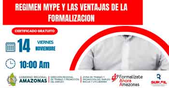  Capacitación online gratis "Régimen MYPE y las ventajas de la formalización" de DRTPE Amazonas