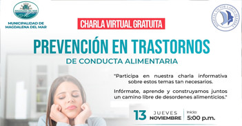  Charla online gratis  Prevención en trastornos de conducta alimentaria de la Municipalidad de Magdalena del Mar