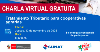 Charla online gratis "Tratamiento Tributario para cooperativas agrarias" de la SUNAT