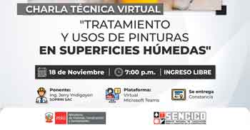  Charla online gratis "Tratamiento y usos de pinturas en superficies húmedas" del SENCICO