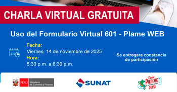  Charla online gratis "Uso del Formulario Virtual 601 - Plame WEB" de la SUNAT