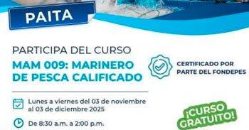  Curso presencial gratis "MAM 009: Marinero de pesca calificado" de FONDEPES