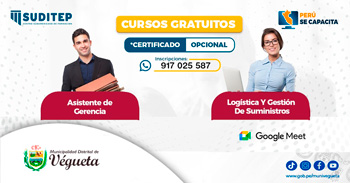  Cursos online gratis de empleabilidad de la Municipalidad distrital de Végueta y SUDITEP
