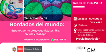  Taller presencial gratis "Bordados del mundo: Español, punto cruz, vagonité, sashiko, crewel y tenango"  