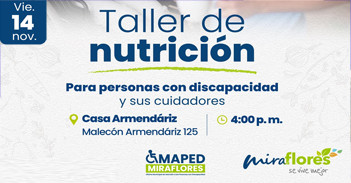  Taller presencial gratis "Nutrición" de la Municipalidad de Miraflores