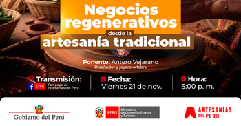  Taller online gratis "Negocios regenerativos desde la artesanía tradicional" del Mincetur Perú