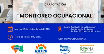  Capacitación presencial gratis "Monitoreo Ocupacional" de  la DRTPE Junín