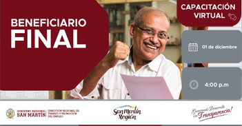  Capacitación online gratis "Beneficiario Final" de la DRTPE de San Martín