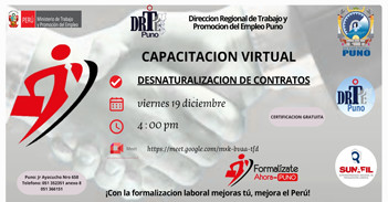  Capacitación online gratis "Desnaturalización de contratos" de la DRTPE Puno
