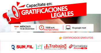   Capacitación online gratis "Gratificaciones legales" de la DRTPE de Ica