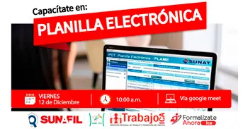   Capacitación online gratis "Planilla Electrónica" de la DRTPE de Ica