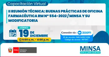  Capacitación online "Reunión Técnica: Buenas Prácticas de Oficina Farmacéutica" del MINSA