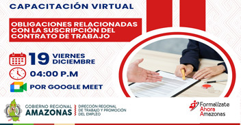  Capacitación online "Obligaciones relacionadas con la suscripción del contrato de trabajo" DRTPE Amazonas