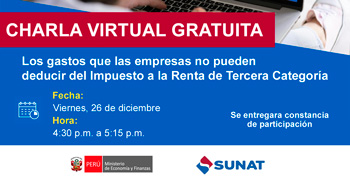  Charla online "Gastos que las empresas no pueden deducir del Impuesto a la Renta de Tercera Categoría"  
