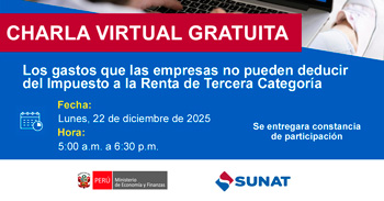  Charla online "Gastos que las empresas no pueden deducir del Impuesto a la Renta de Tercera Categoría"  