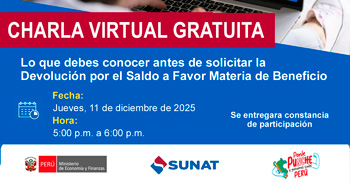  Charla online gratis "Devolución por el Saldo a Favor Materia de Beneficio" de la SUNAT