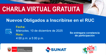  Charla online gratis "Nuevos Obligados a Inscribirse en el RUC" de la SUNAT