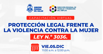  Capacitación online "Protección Legal frente a la Violencia contra la Mujer (Ley N° 30364)" del DRTPE Callao
