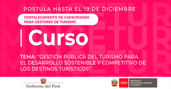  Curso de capacitación online "Gestión turística para un desarrollo sostenible y competitivo" DIRCETUR Apurímac