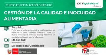Curso especializado gratis "Gestión de la Calidad e Inocuidad Alimentaria" de la UT Huaura