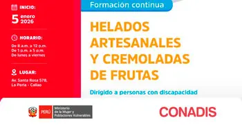  Curso presencial gratis "Helados Artesanales y Cremoladas de fruta" del MIMP Conadis