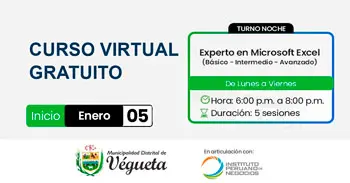  Curso online gratis "Experto en Excel" de la Municipalidad de Végueta