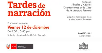  Evento presencial gratis "Tardes de narración" de la Casa de la Literatura Peruana