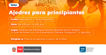  Taller presencial gratis "Ajedrez para principiantes" de la Biblioteca Nacional del Perú