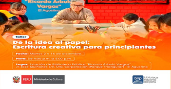  Taller presencial gratis "De la idea al papel: Escritura creativa para principiantes" de la BNP