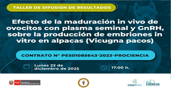  Taller online Efecto de la maduración in vivo de ovocitos con plasma seminal y GnRH, sobre la producción de embriones 