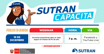 Webinar online gratis "Acciones preventivas para un viaje seguro en fiestas de fin de año" de la SUTRAN