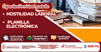  Capacitación online gratis "Hostilidad laboral, Planilla electrónica" GRTPE Lambayeque