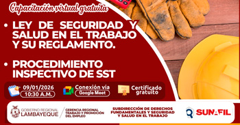  Capacitación online gratis "Ley de SST y su Reglamento y Procedimiento Inspectivo de SST" de GRTPE Lambayeque